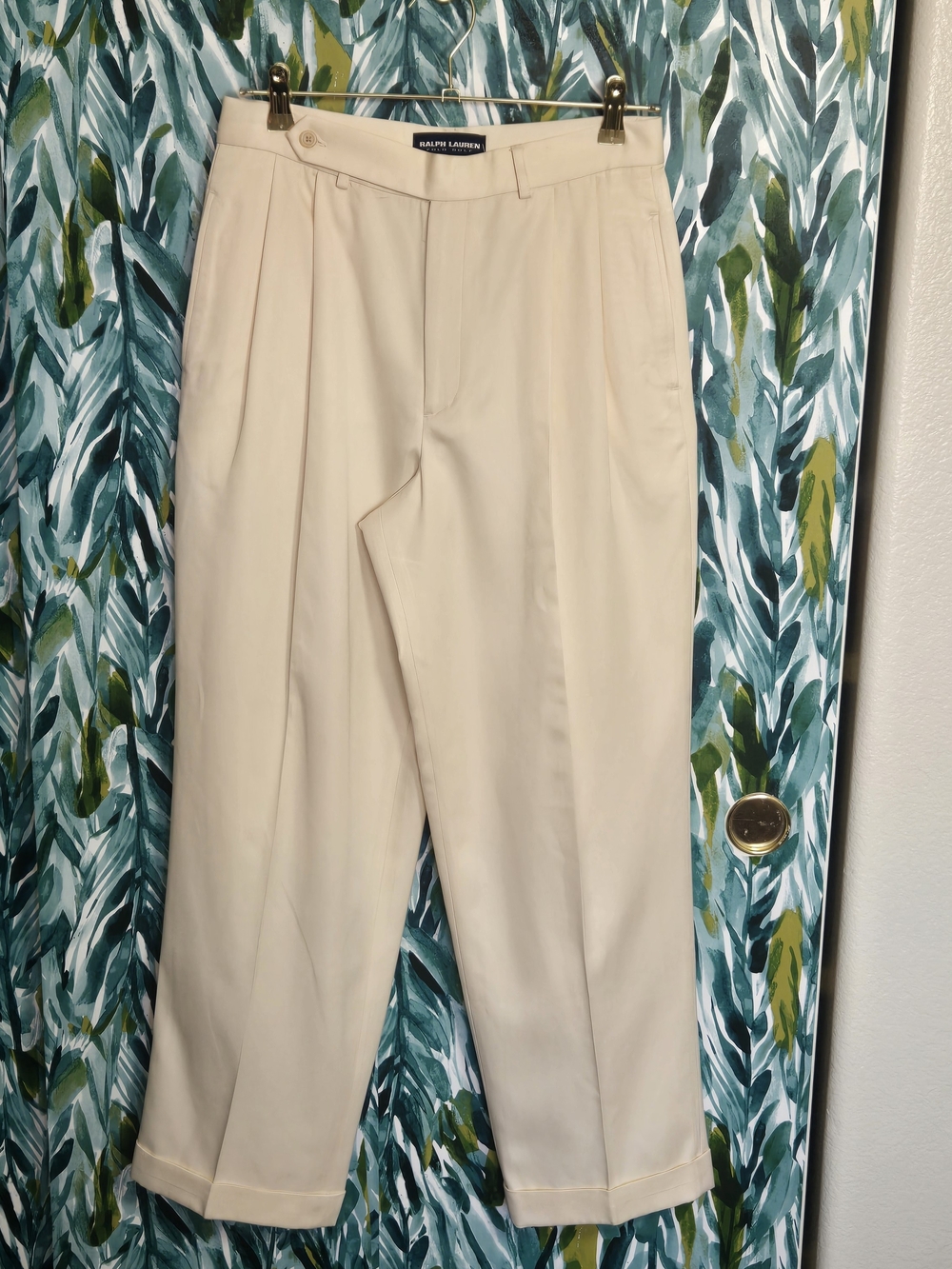Vintage Polo Golf Ralph Lauren Pleated Trousers Cream Beige Cuffed Size 8